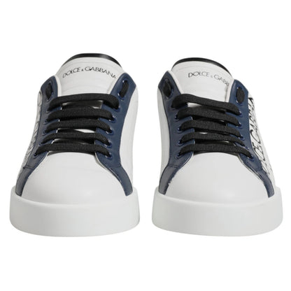 Dolce & Gabbana Weiß Blau Crown Low Top Männer Turnschuhe Schuhe