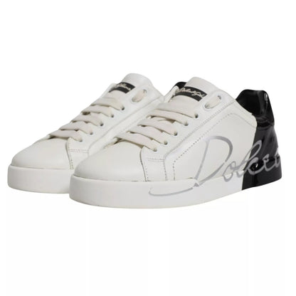 Dolce & Gabbana Weiß Schwarz Logo Portofino Herren Sneaker Schuh