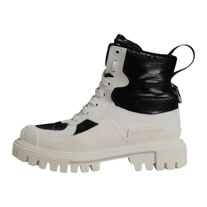 Dolce & Gabbana Weiße gepolsterte Mid Calf Lace Up Stiefel Schuhe