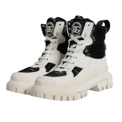 Dolce & Gabbana Weiße gepolsterte Mid Calf Lace Up Stiefel Schuhe