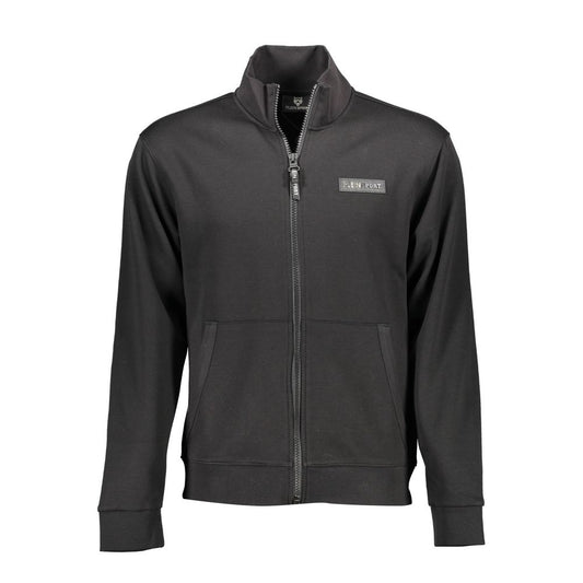 Plein Sport Schwarzer Baumwollpullover für Männer mit zentralen Taschen und Reißverschluss
