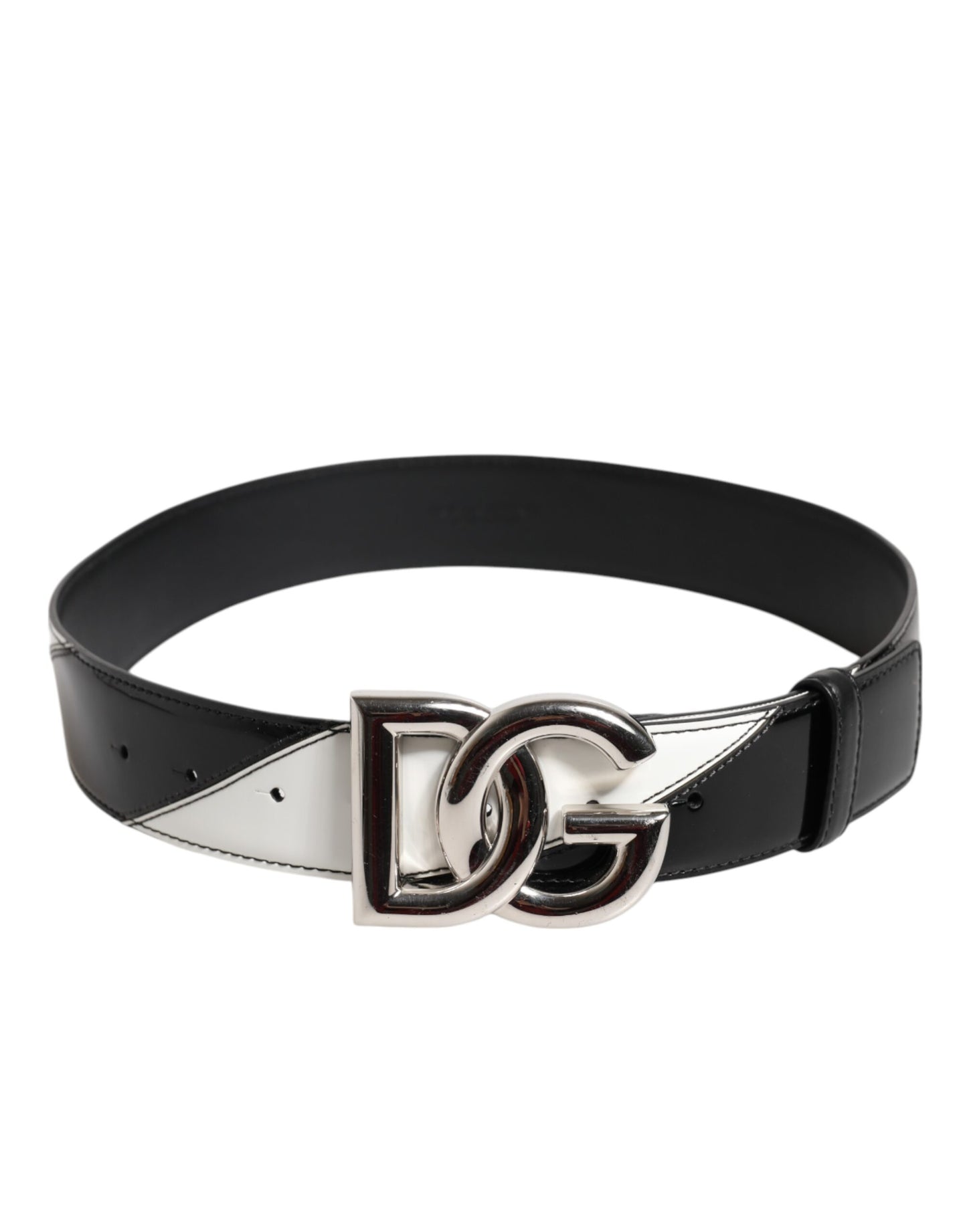 Dolce & Gabbana Schwarzes weißes Leder DG Metallschnalle Gürtel