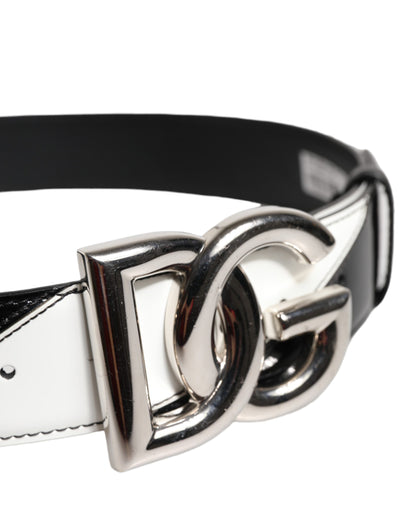 Dolce & Gabbana Schwarzes weißes Leder DG Metallschnalle Gürtel
