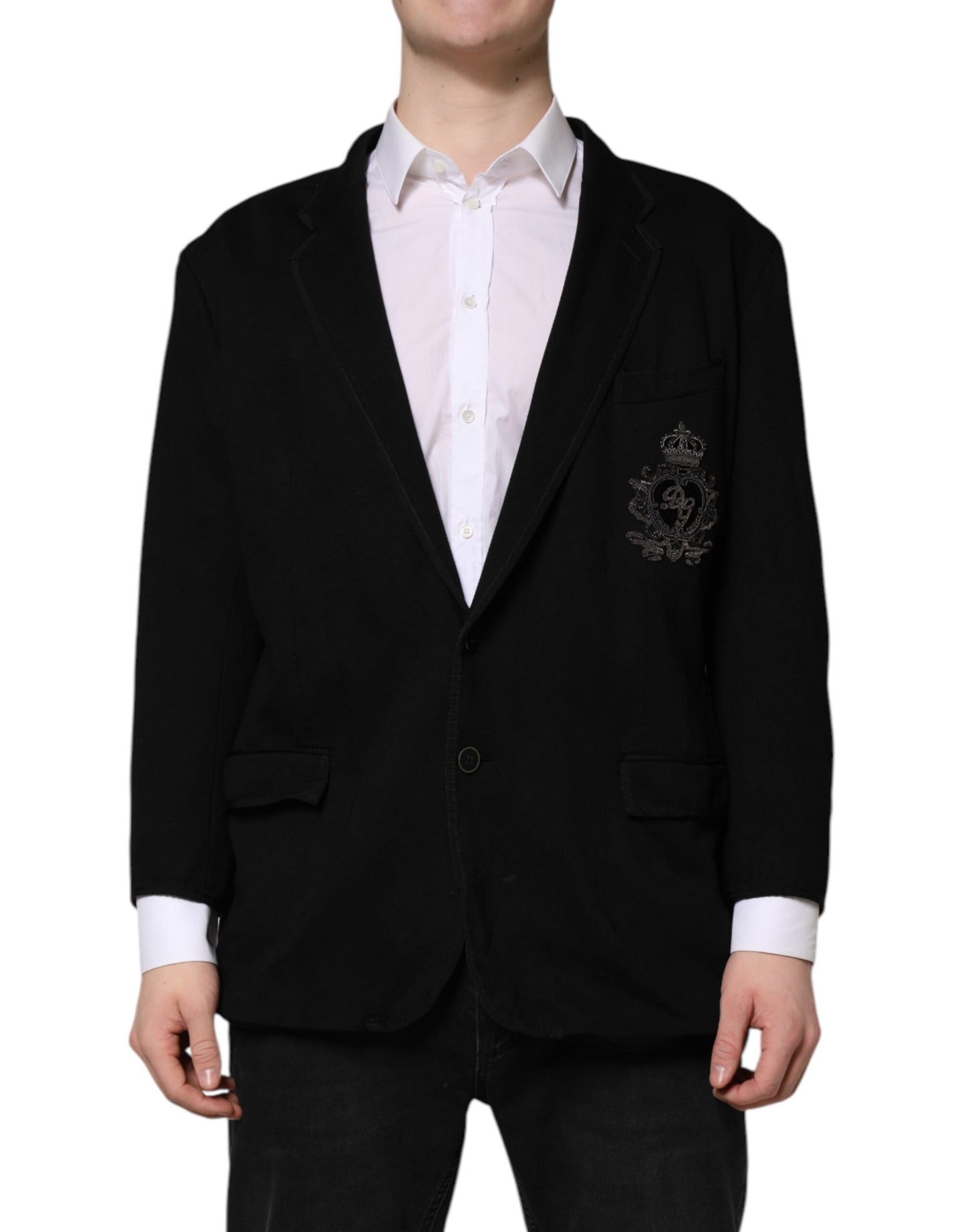 Dolce & Gabbana Schwarzer Viskose DG Crown Blazer Mantel Jacke