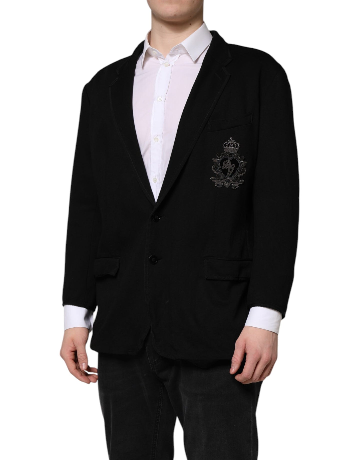Dolce & Gabbana Schwarzer Viskose DG Crown Blazer Mantel Jacke