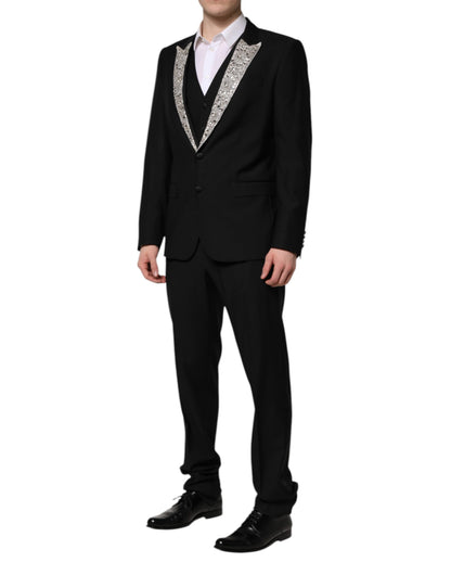 Dolce & Gabbana Schwarzer MARTINI Anzug mit Kristallverzierung 3tlg.