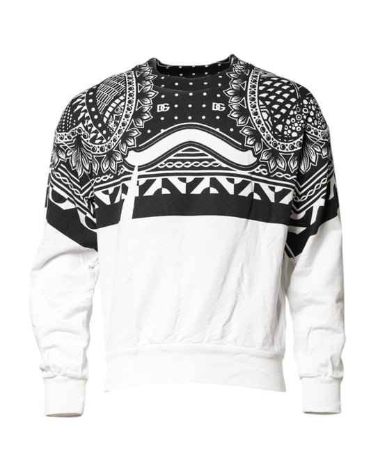 Dolce & Gabbana Schwarz Weiß Bandana Baumwolle Männer Sweatshirt Pullover