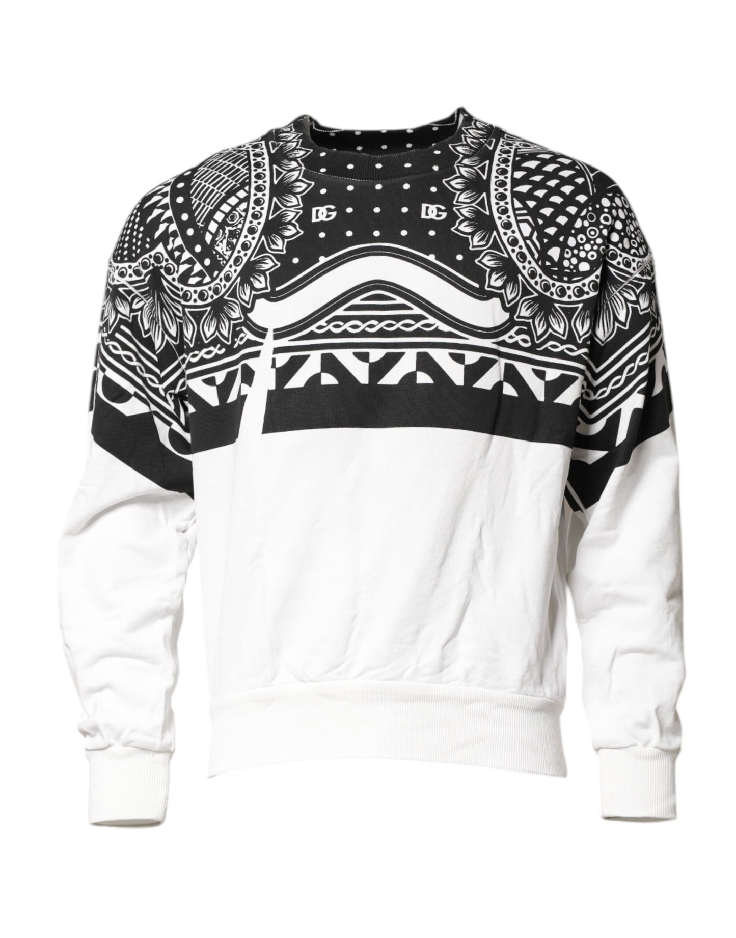 Dolce & Gabbana Schwarz Weiß Bandana Baumwolle Männer Sweatshirt Pullover
