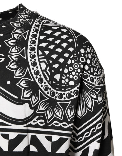 Dolce & Gabbana Schwarz Weiß Bandana Baumwolle Männer Sweatshirt Pullover