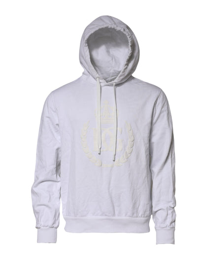 Dolce & Gabbana Weißes Sweatshirt mit geprägtem Logo und Kapuze Pullover