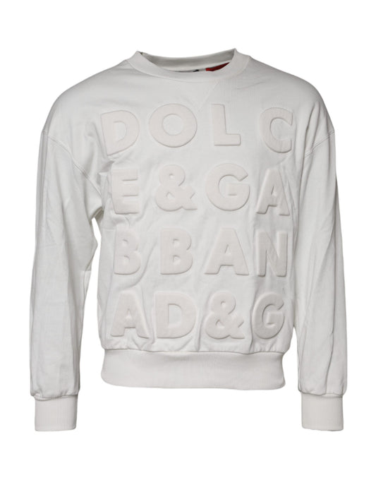 Dolce & Gabbana Weißer Rundhalspullover aus Baumwolle mit Logoprägung