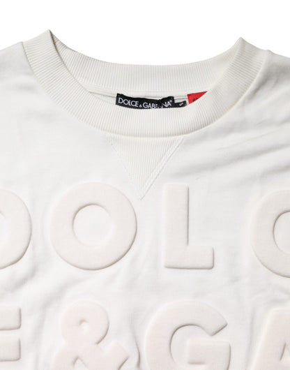Dolce & Gabbana Weißer Rundhalspullover aus Baumwolle mit Logoprägung