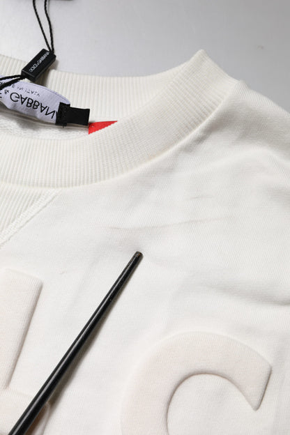 Dolce & Gabbana Weißer Rundhalspullover aus Baumwolle mit Logoprägung