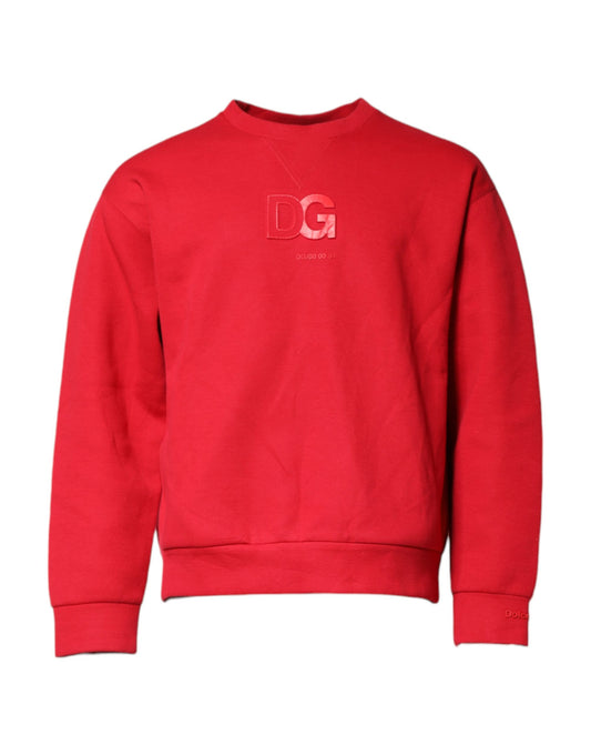 Dolce & Gabbana Roter Rundhalspullover aus Baumwolle mit Logo-Prägung