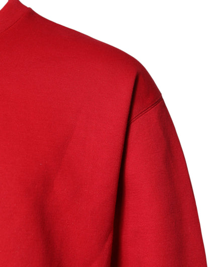 Dolce & Gabbana Roter Rundhalspullover aus Baumwolle mit Logo-Prägung