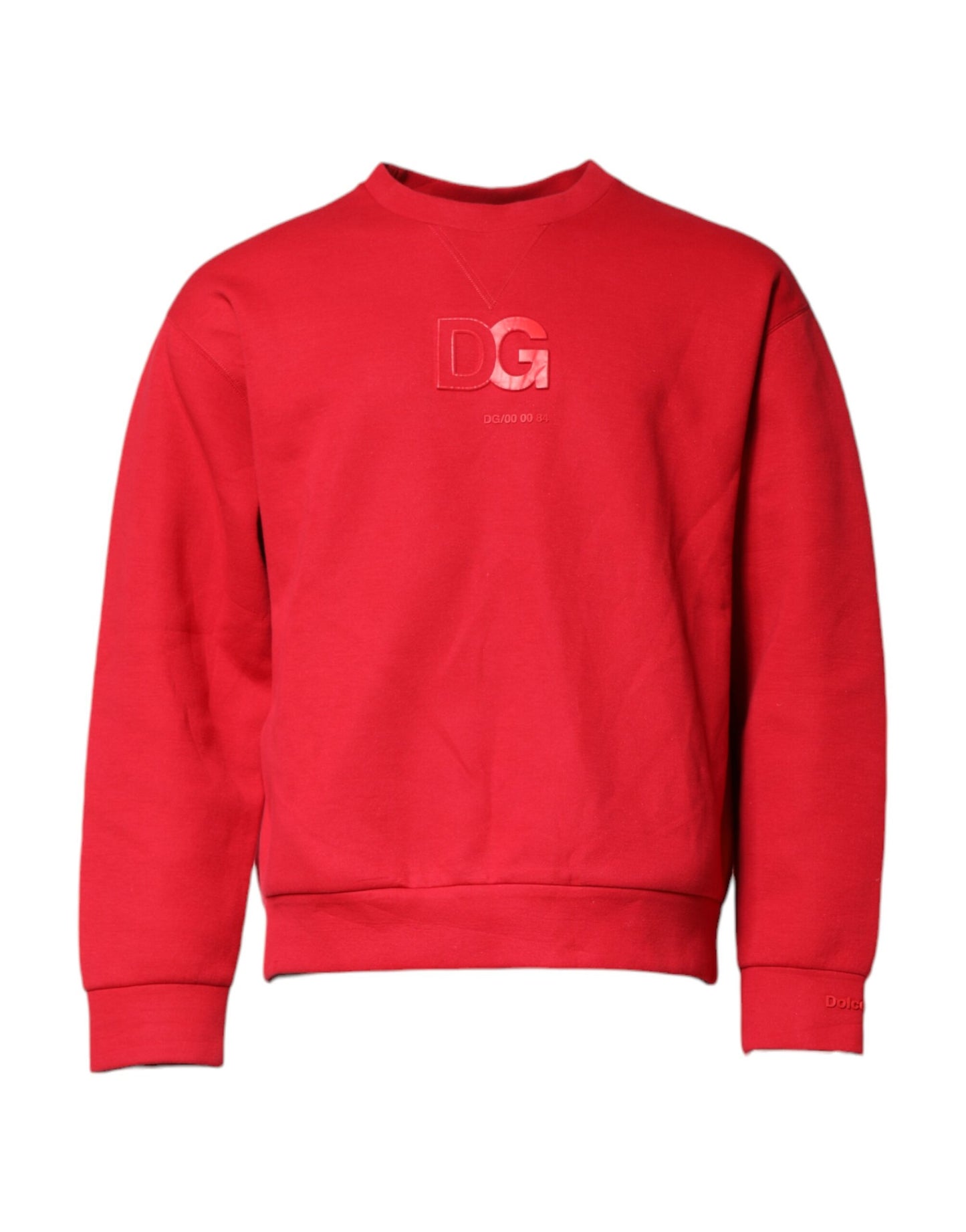 Dolce & Gabbana Roter Rundhalspullover aus Baumwolle mit Logo-Prägung