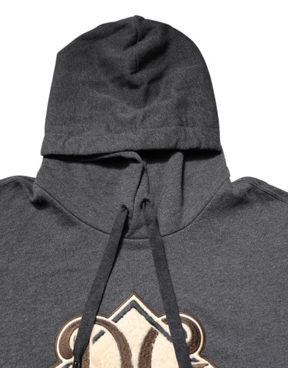Dolce & Gabbana Graues Logo Patch Sweatshirt mit Kapuze Pullover
