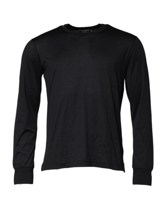 Dolce & Gabbana Dunkelblauer Seiden-Rundhals-Pullover für Männer