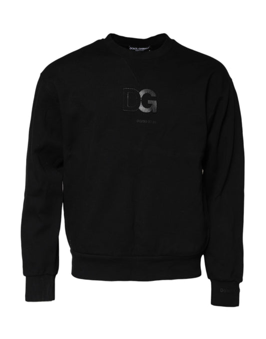 Dolce & Gabbana Schwarzer Rundhalspullover aus Baumwolle mit Logo-Prägung