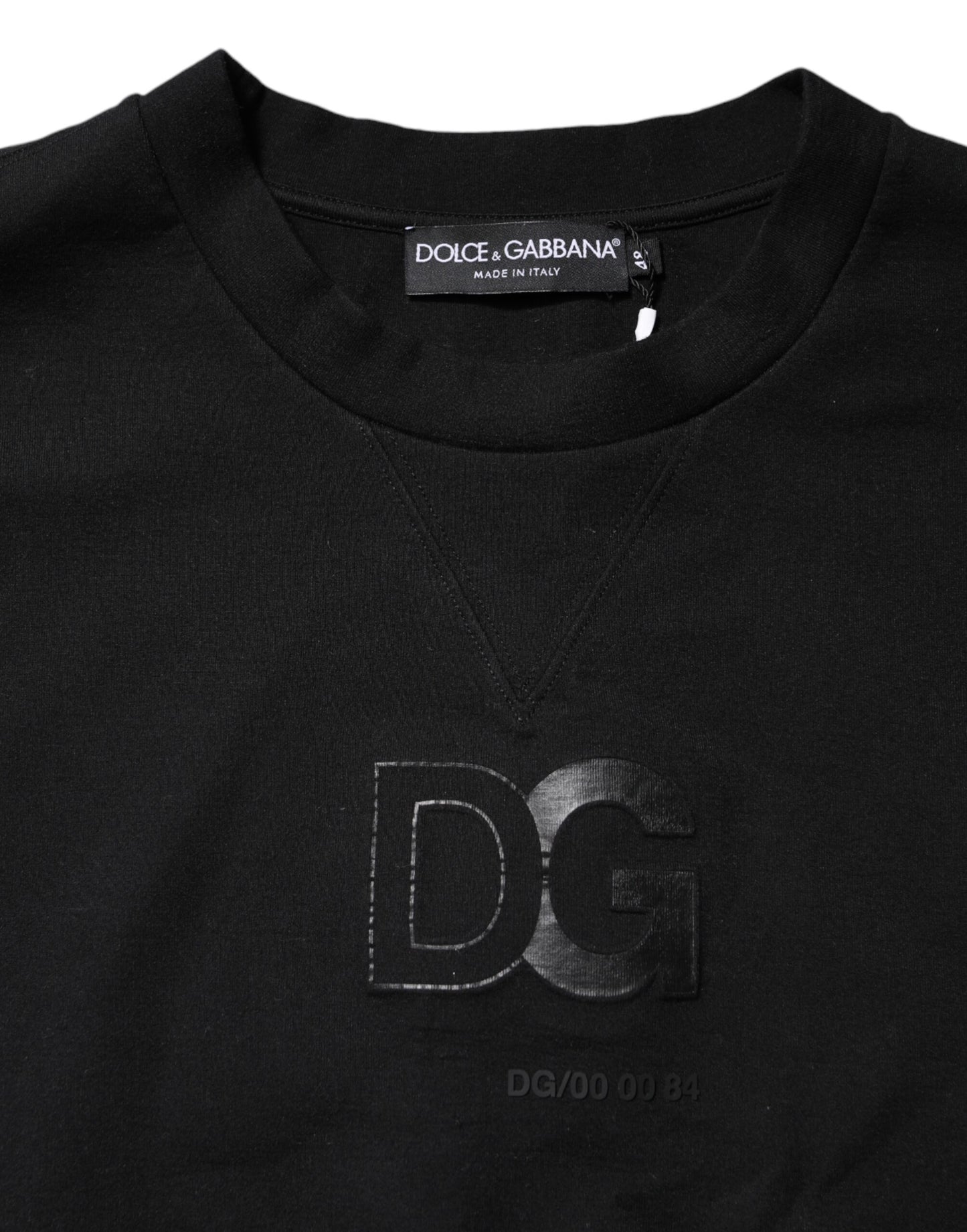 Dolce & Gabbana Schwarzer Rundhalspullover aus Baumwolle mit Logo-Prägung