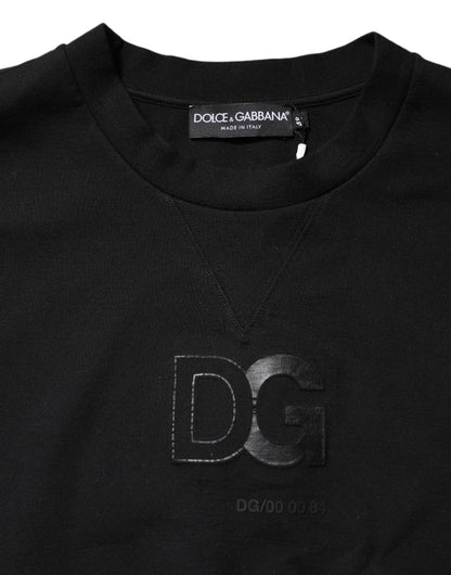 Dolce & Gabbana Schwarzer Rundhalspullover aus Baumwolle mit Logo-Prägung