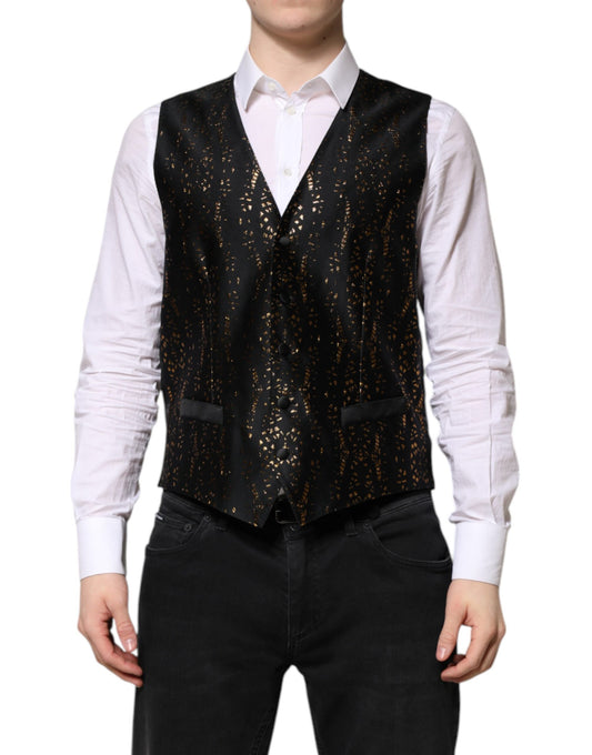 Dolce & Gabbana Schwarz Lurex Kleid Formal Männer Weste Weste
