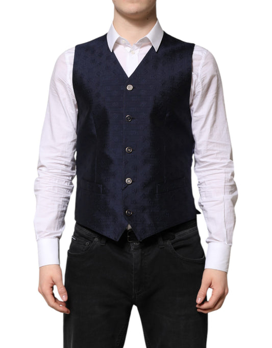 Dolce & Gabbana Dunkelblau Logo Wolle Formal Herren Weste Weste