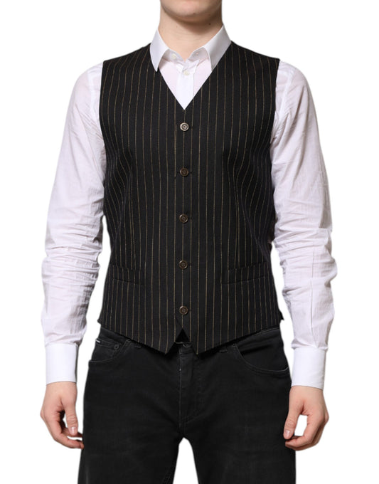 Dolce & Gabbana Schwarz gestreift Wolle Formal Herren Weste Weste
