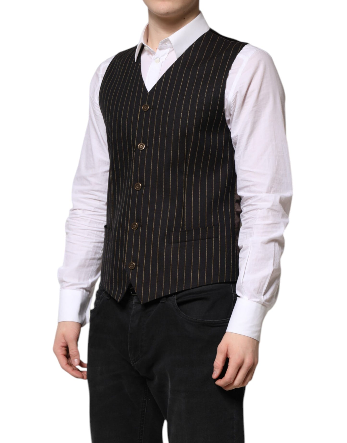 Dolce & Gabbana Schwarz gestreift Wolle Formal Herren Weste Weste