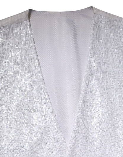 Dolce & Gabbana Weißes Paillettenkleid Formelle Weste Weste