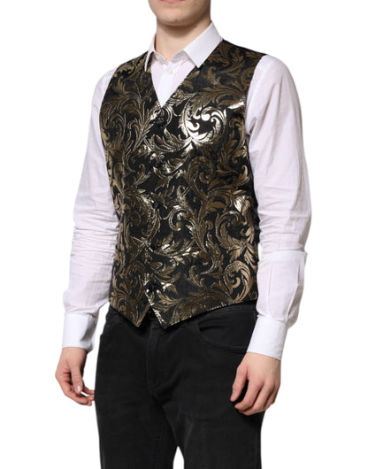 Dolce & Gabbana Schwarz Gold Jacquard Formal Herren Weste Weste
