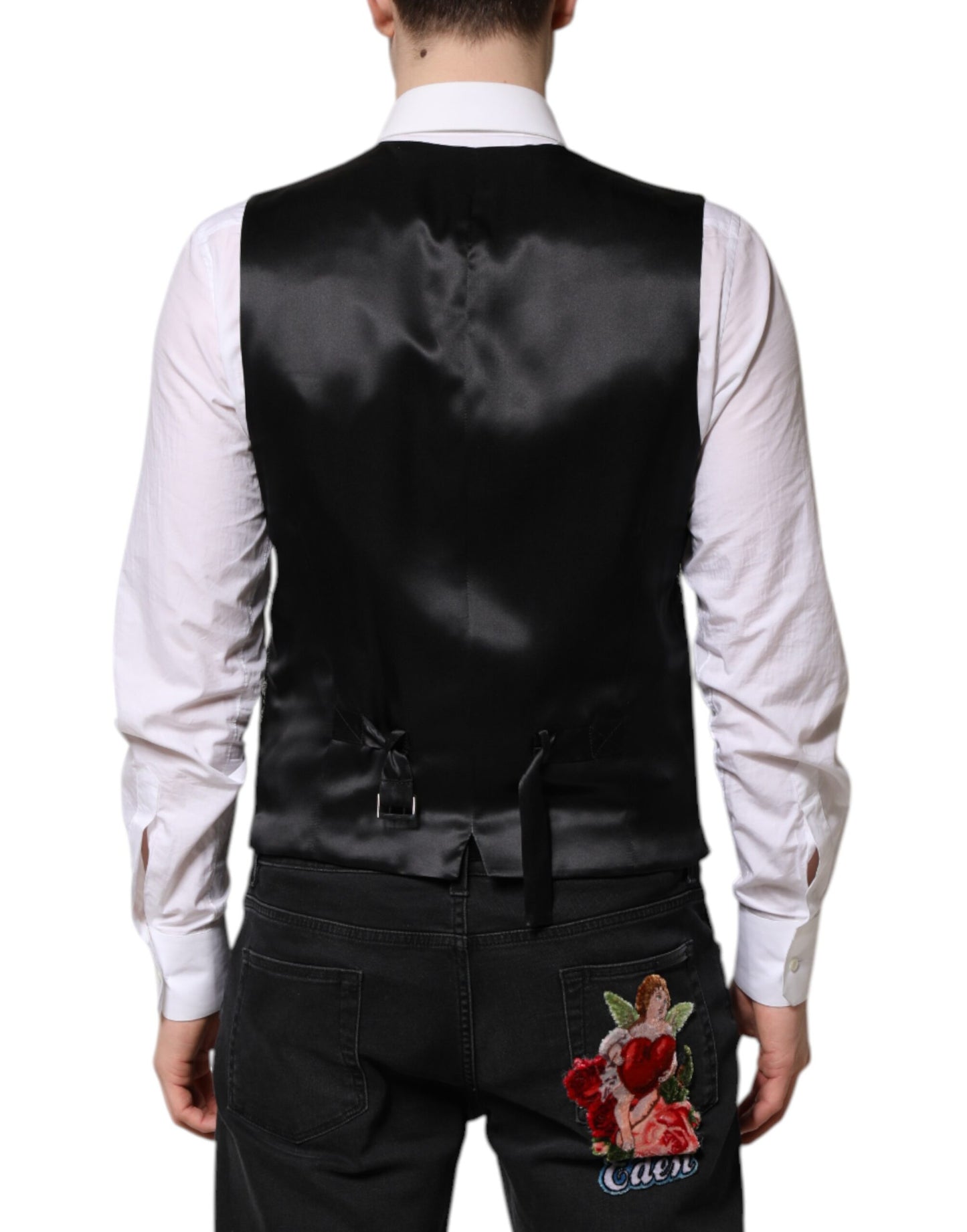 Dolce & Gabbana Schwarzer grauer Brokat Formal Männer Weste Weste