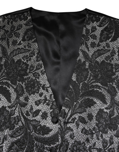 Dolce & Gabbana Schwarzer grauer Brokat Formal Männer Weste Weste