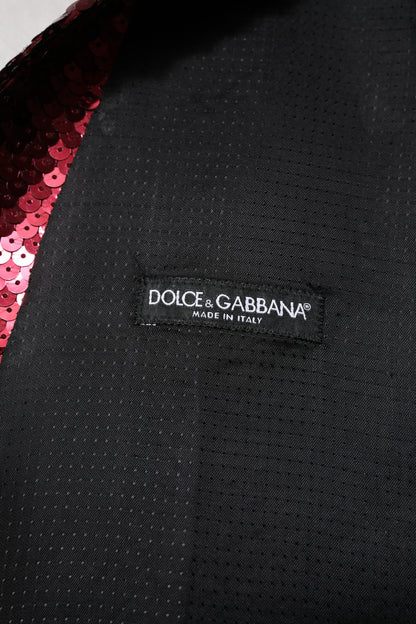 Dolce & Gabbana Rotes Paillettenkleid Formelle Männer Weste Weste
