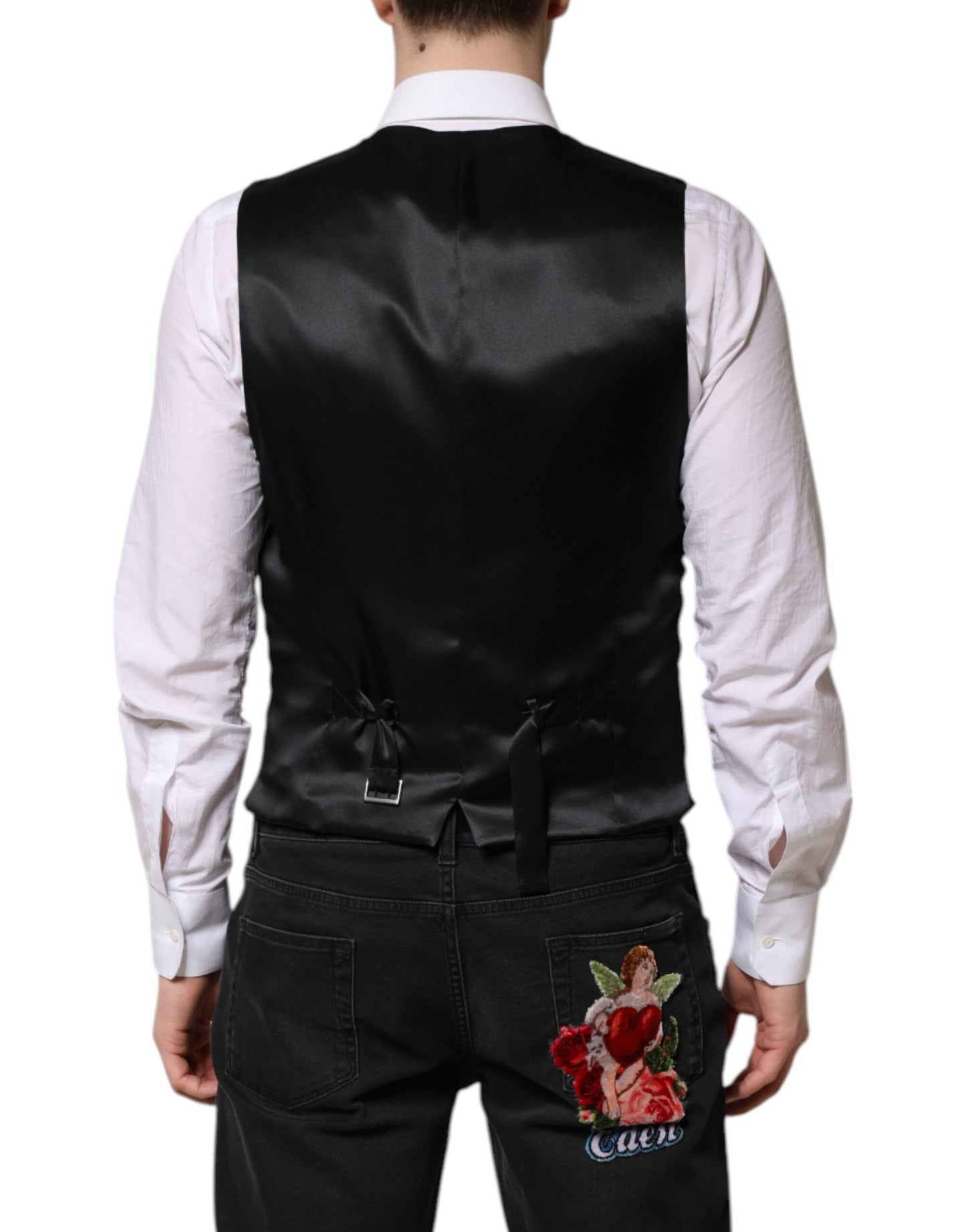 Dolce & Gabbana Rote Blumen Brokat Formal Männer Weste Weste