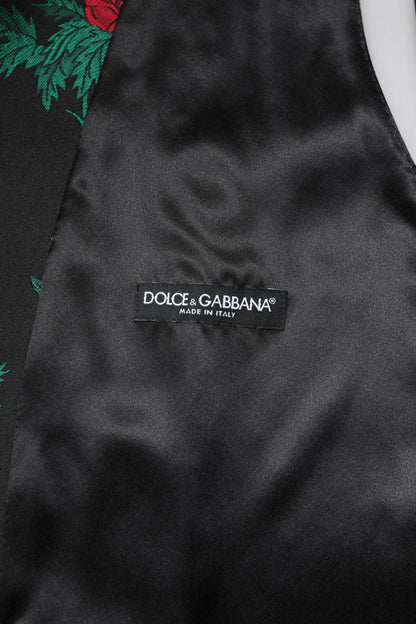 Dolce & Gabbana Rote Blumen Brokat Formal Männer Weste Weste