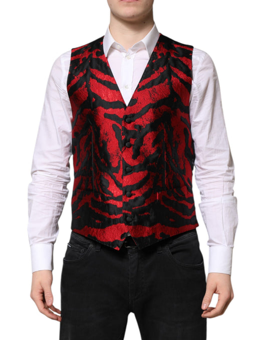 Dolce & Gabbana Rot Schwarz Gestreiftes Kleid Formelle Weste Weste