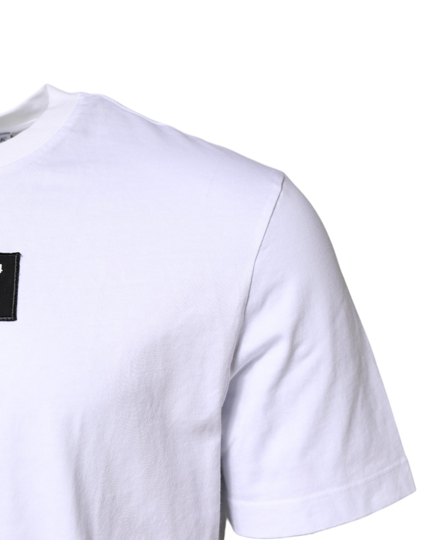 Dolce & Gabbana Weißes T-Shirt mit Rundhalsausschnitt und Logo-Patch aus Baumwolle