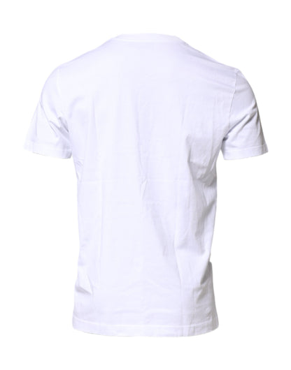 Dolce & Gabbana Weißes T-Shirt mit Rundhalsausschnitt und Logo-Patch aus Baumwolle