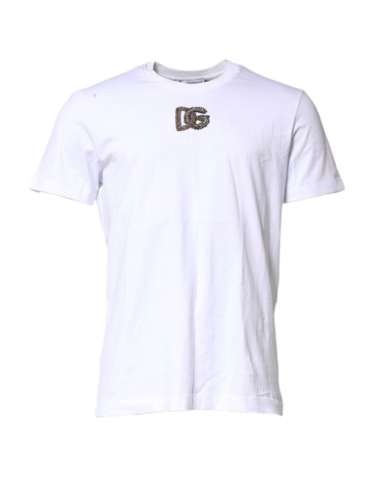 Dolce & Gabbana Weißes T-Shirt mit Rundhalsausschnitt und Logo-Stickerei