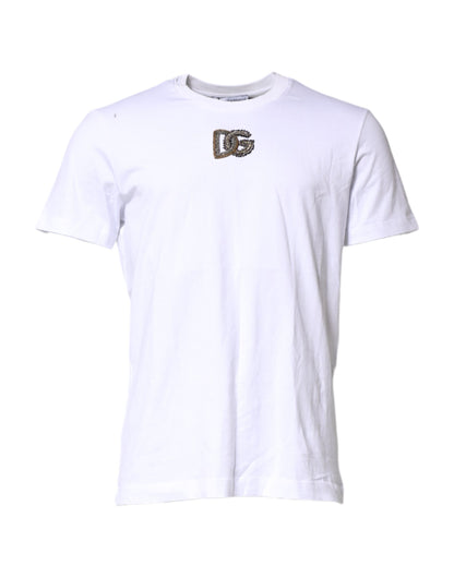 Dolce & Gabbana Weißes T-Shirt mit Rundhalsausschnitt und Logo-Stickerei