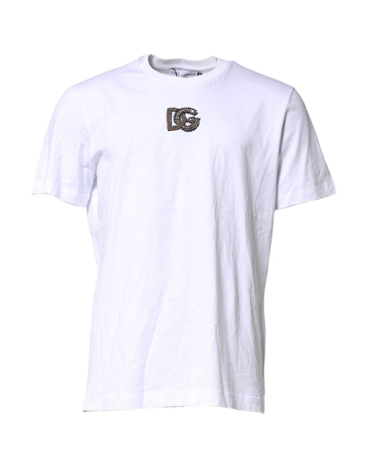 Dolce & Gabbana Weißes T-Shirt mit Rundhalsausschnitt und Logo-Stickerei