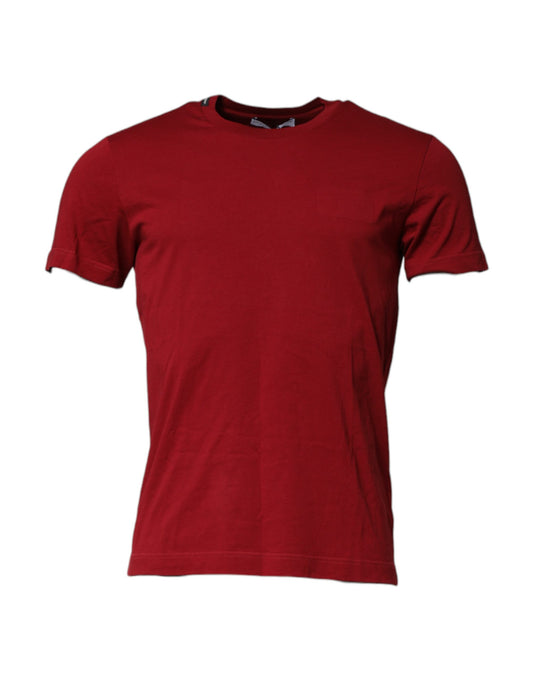 Dolce & Gabbana Rotes Baumwoll-T-Shirt mit kurzen Ärmeln und Rundhalsausschnitt