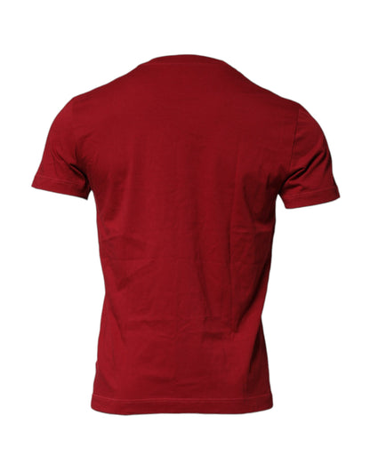 Dolce & Gabbana Rotes Baumwoll-T-Shirt mit kurzen Ärmeln und Rundhalsausschnitt