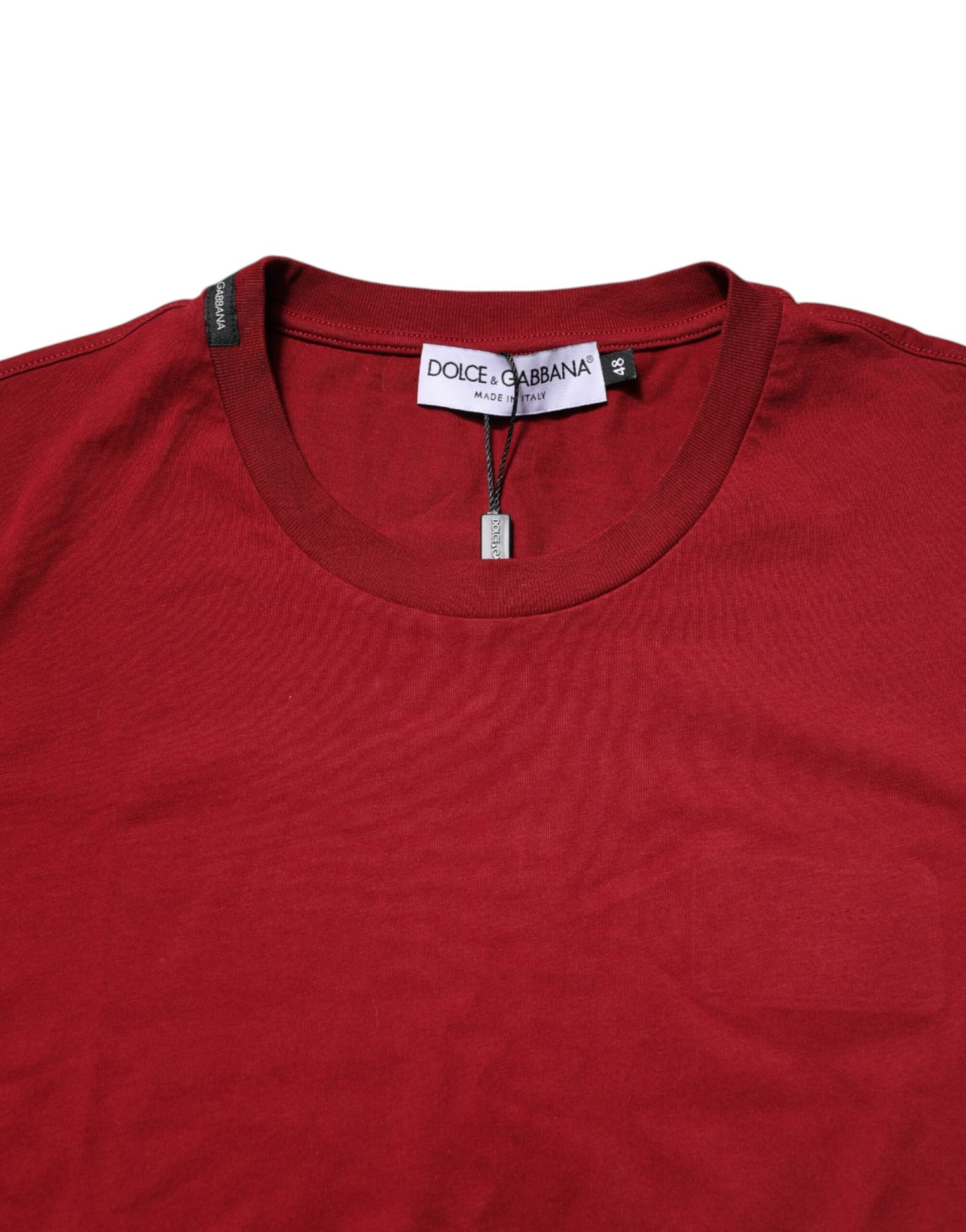 Dolce & Gabbana Rotes Baumwoll-T-Shirt mit kurzen Ärmeln und Rundhalsausschnitt