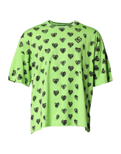 Dolce & Gabbana Grünes Herz T-Shirt mit Rundhalsausschnitt aus Baumwolle