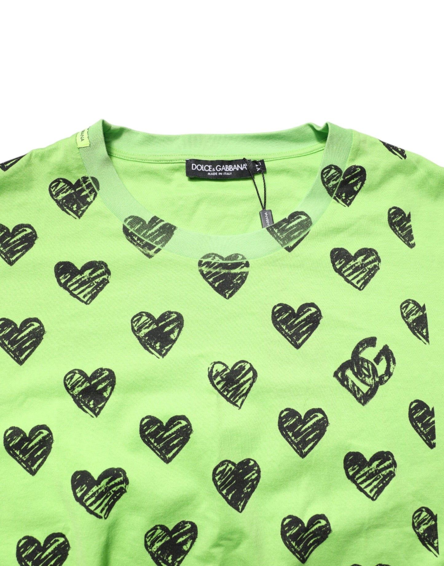 Dolce & Gabbana Grünes Herz T-Shirt mit Rundhalsausschnitt aus Baumwolle
