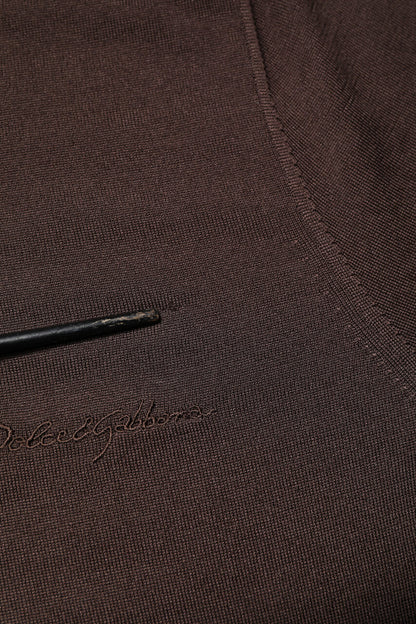 Dolce & Gabbana Braunes Seiden-T-Shirt mit Logo-Stickerei und Rundhalsausschnitt