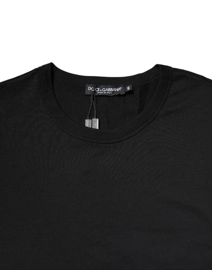 Dolce & Gabbana Schwarzes Baumwoll-T-Shirt mit kurzen Ärmeln und Rundhalsausschnitt