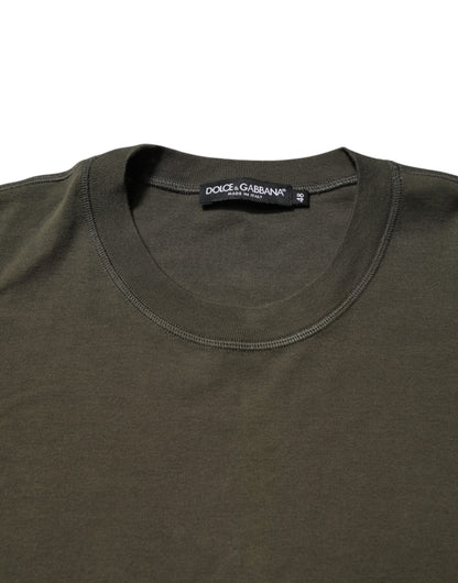 Dolce & Gabbana Dunkelgrünes T-Shirt mit langen Ärmeln und Rundhalsausschnitt